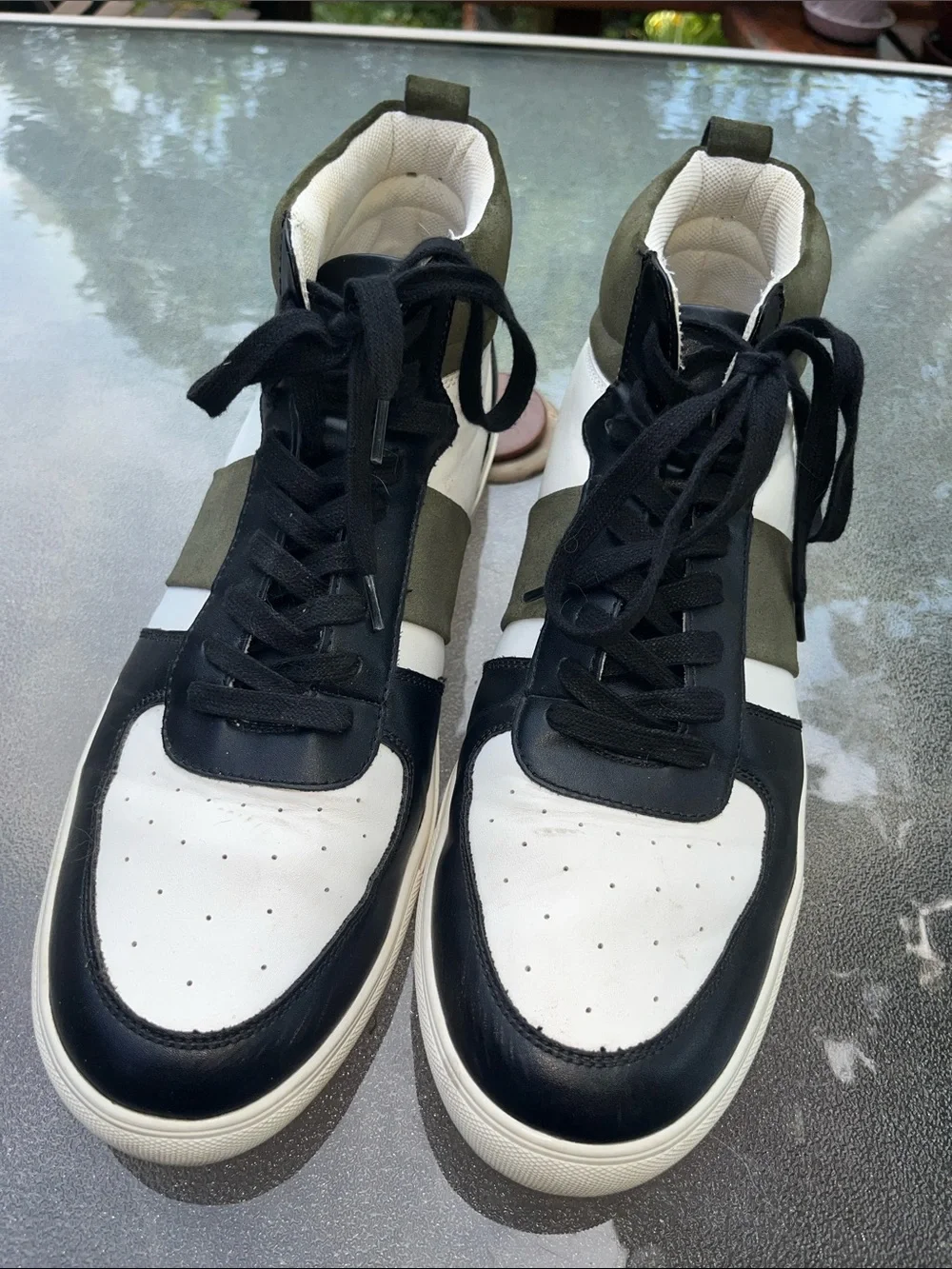 Abound Men's Mr. Jared High-Top Sneakers in Black, White & Olive Suede 13M